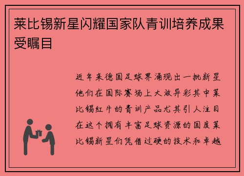 莱比锡新星闪耀国家队青训培养成果受瞩目